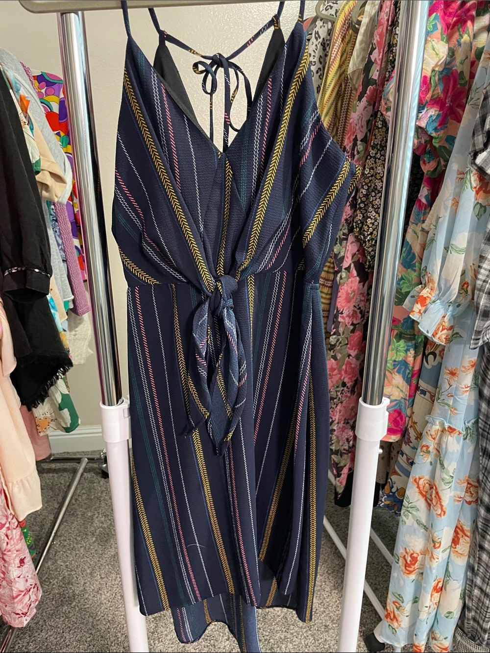 Navy Striped Tie-Front Sundress - Brand: - Picture 4 of 5